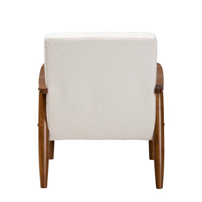 Stratton Mid-Century Modern Cream Boucle Fabric And Walnut Brown Finished Wood Armchair, , alternate image number 3