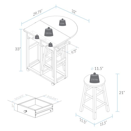Breakfast Cart with Drop-Leaf Table-Natural, , alternate image number null