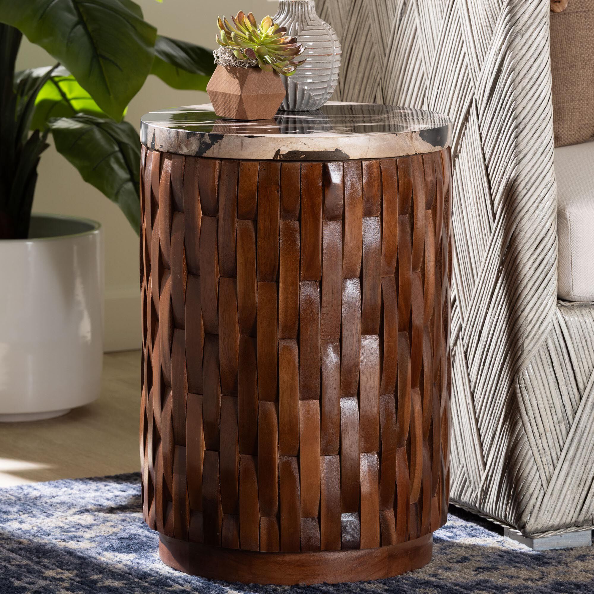Lavanya End Table with Petrified Wood Top, BLACK, hi-res image number 0