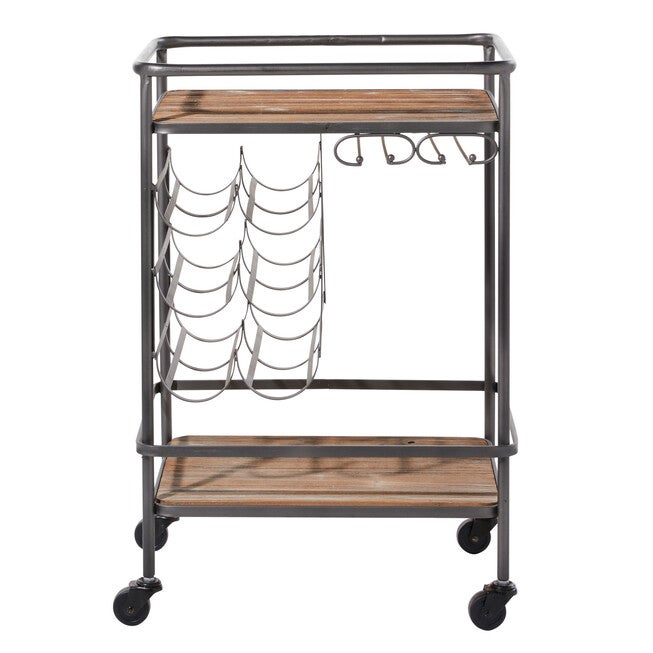 Brown Chinese Fir and Metal Industrial Bar Cart, 30x20x15, , alternate image number 3