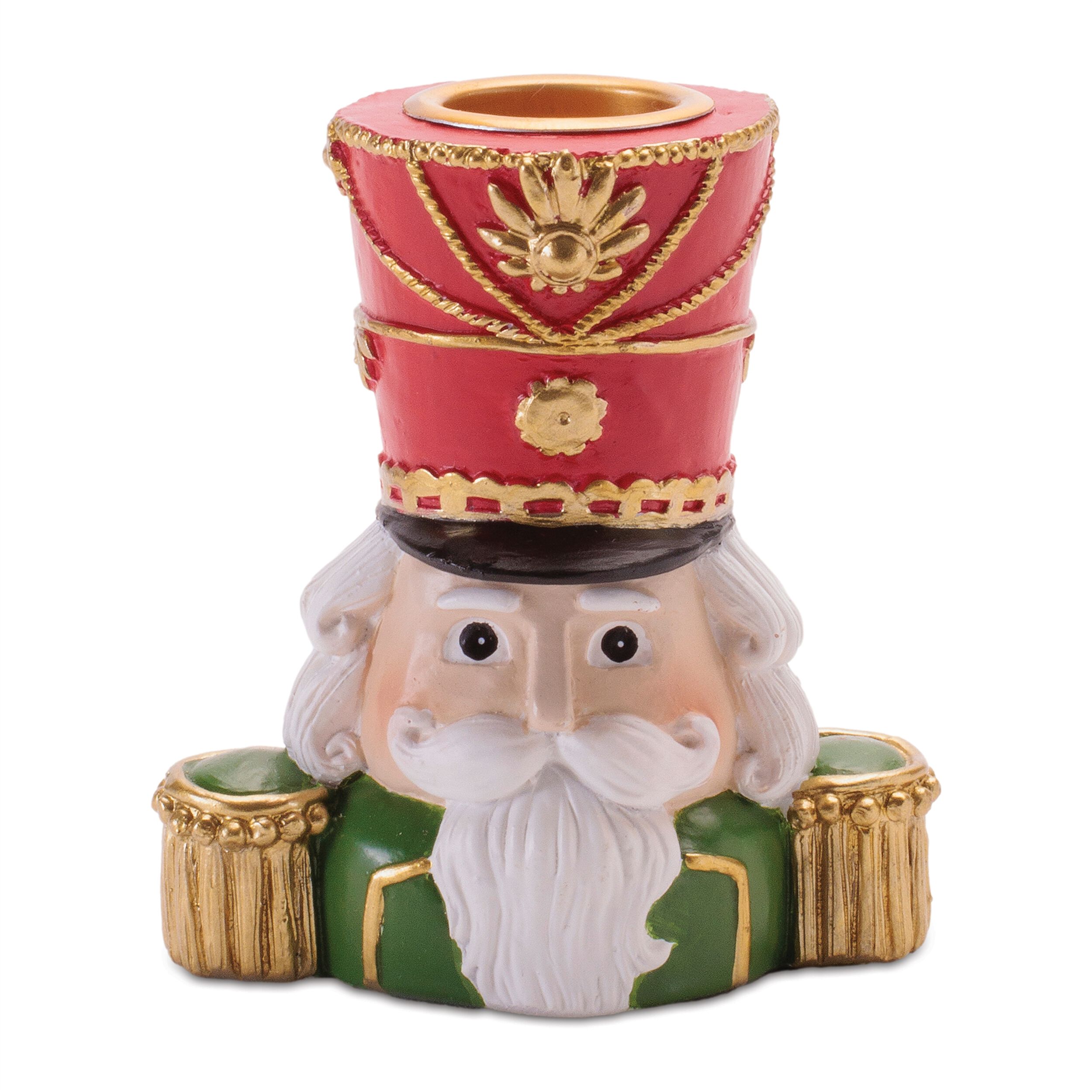 Nutcracker Head with Taper Candle Holder (Set of 2), RED WHITE GOLD, alternate image number 3