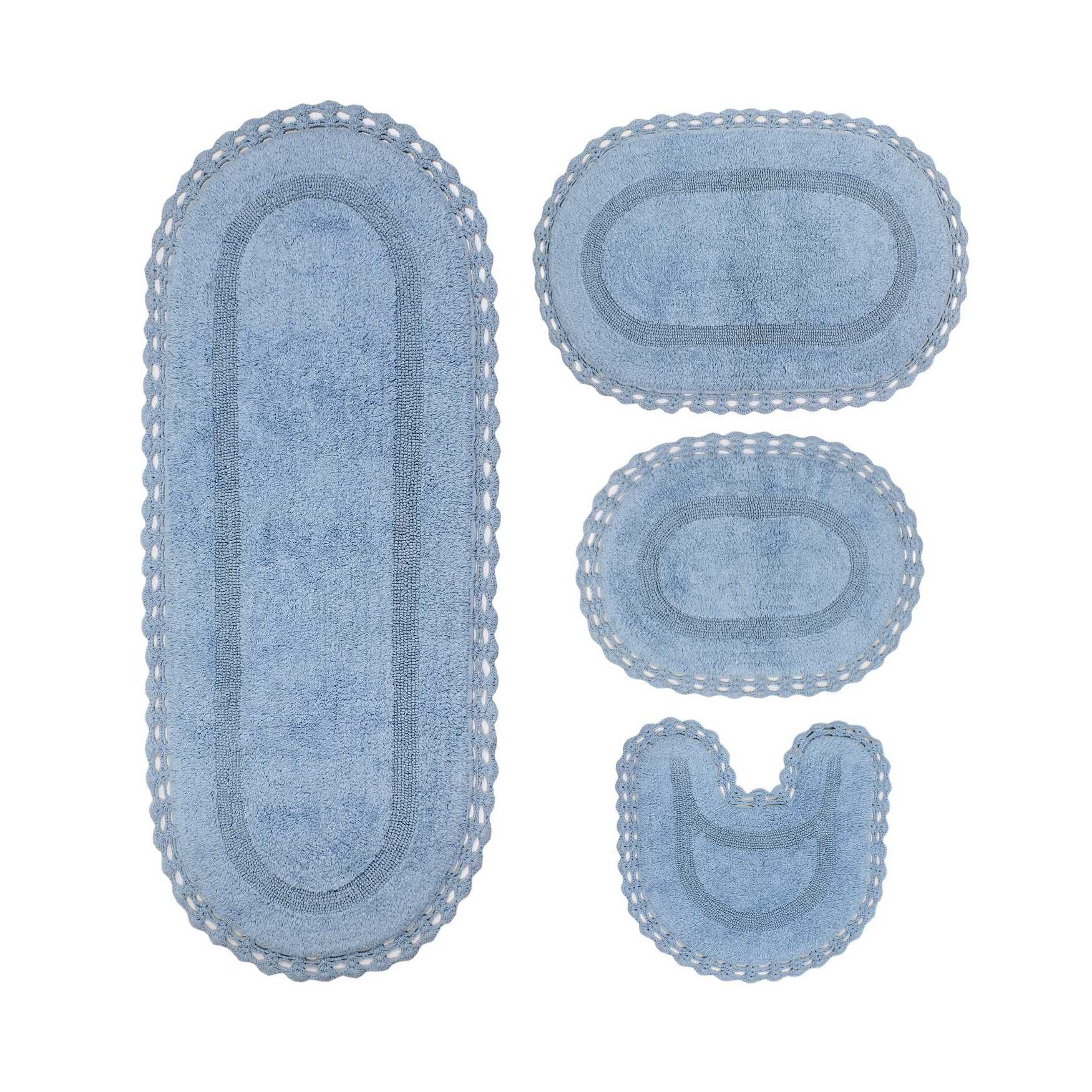 Hampton Crochet 4 Piece Bath Rug Collection, BLUE, hi-res image number 0