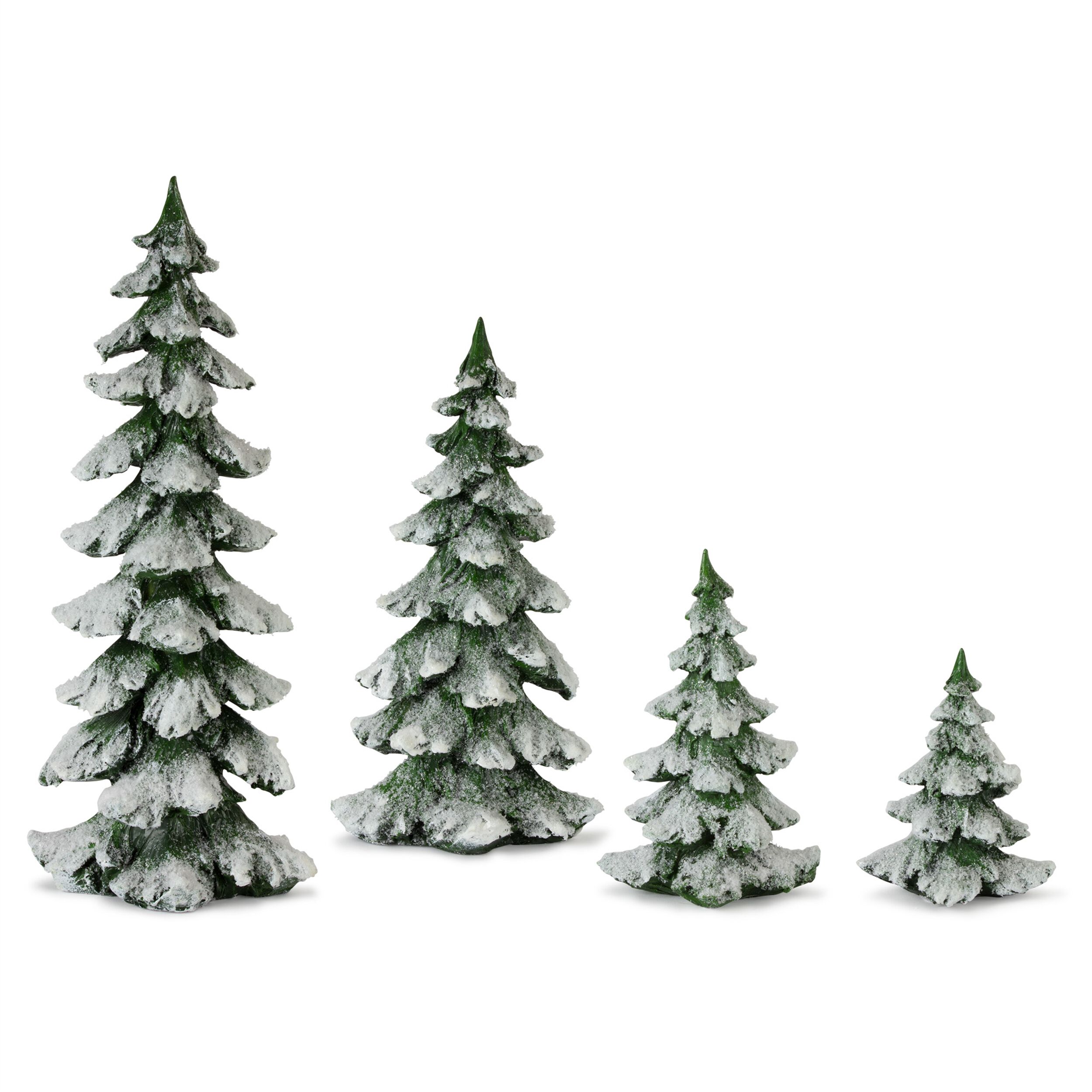 Green Flocked Pine Tree Decor (Set of 4), GREEN WHITE, hi-res image number 0