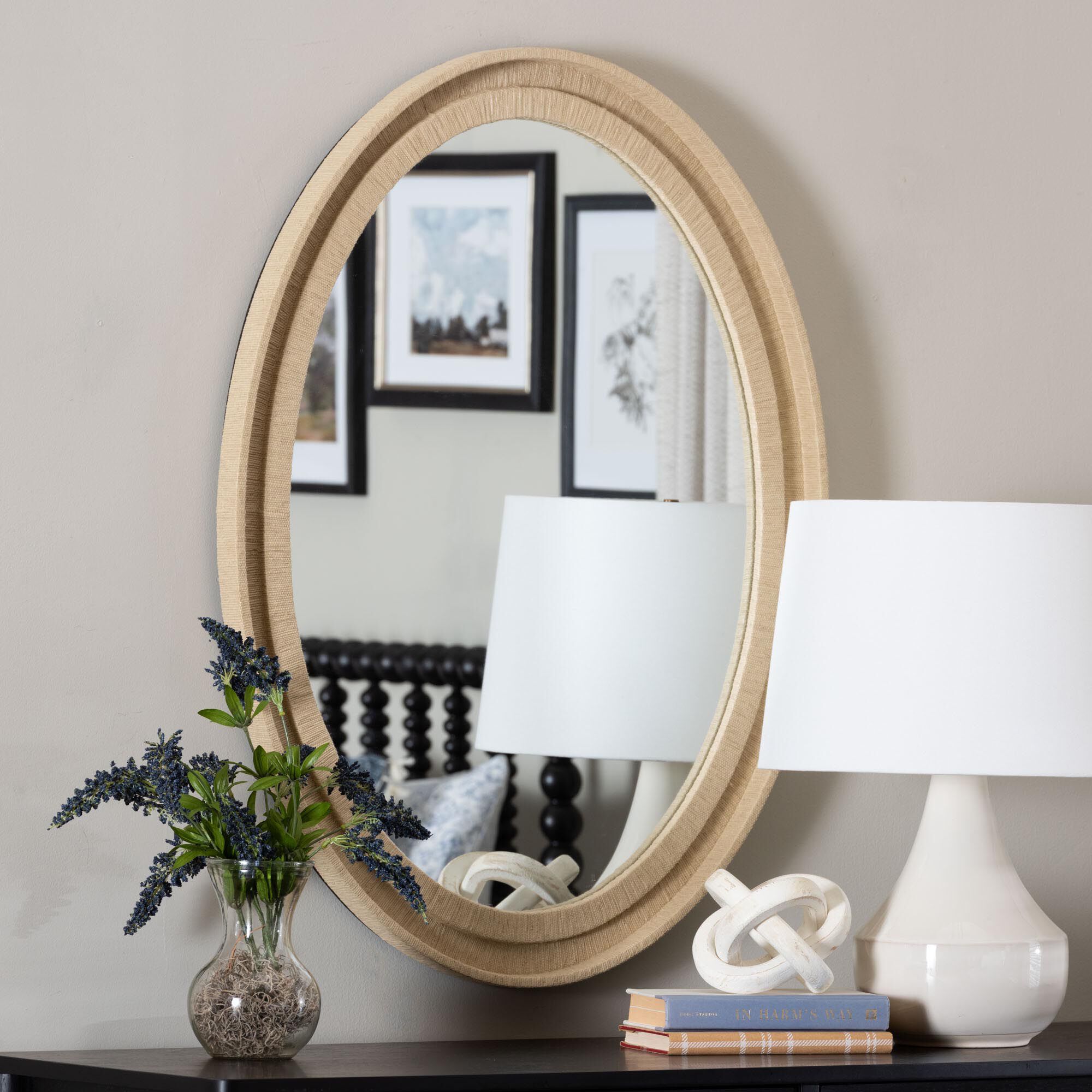 Lailan Oval Woven Grasscloth Mirror, BEIGE, alternate image number 4