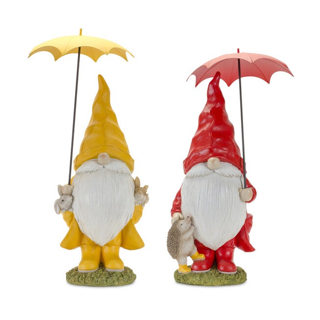 Garden Gnome With Umbrella And Woodland Animals (Set Of 2), RED, hi-res image number null