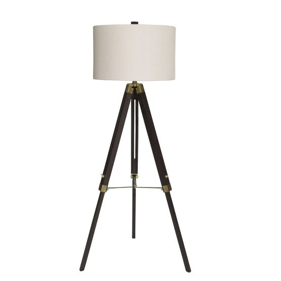 Espresso Wood & Metal 60" Floor Lamp, BRASS, hi-res image number null