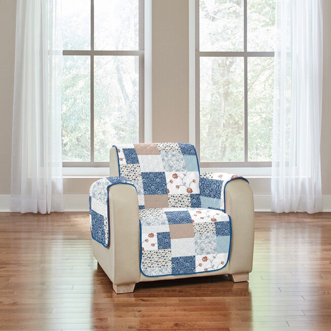 Printed Patchwork Recliner Cover, BLUE MULTI, hi-res image number null