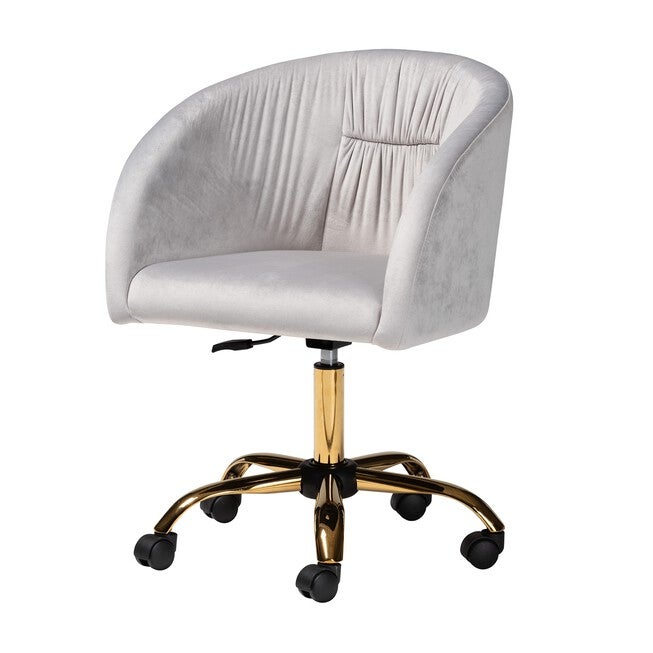 Ravenna Contemporary Glam And Luxe Aqua Velvet Fabric And Gold Metal Swivel Office Chair, GREY GOLD, hi-res image number null