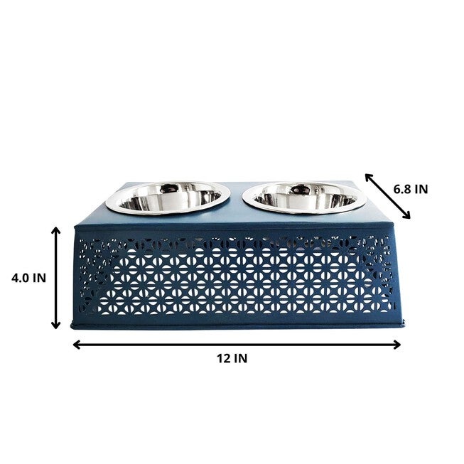 Mallard Blue Raised Pet Dog Feeder with Bowls, , on-hover image number 1