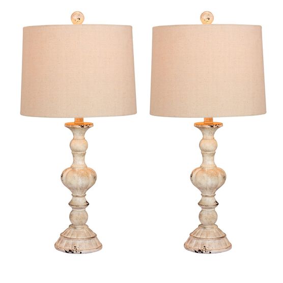 Cottage Antique White Resin 26.5" Table Lamp, Set 2, WHITE, hi-res image number null