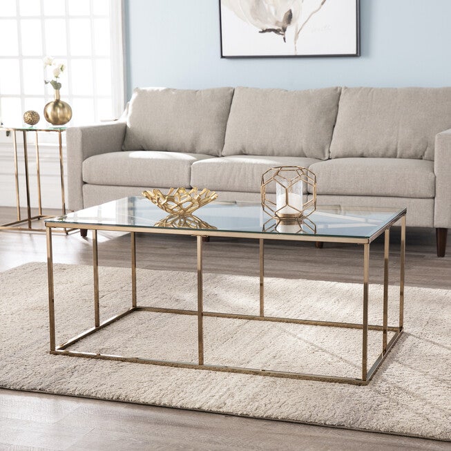 Nicholance Contemporary Glass-Top Cocktail Table, CHAMPAGNE, hi-res image number 0