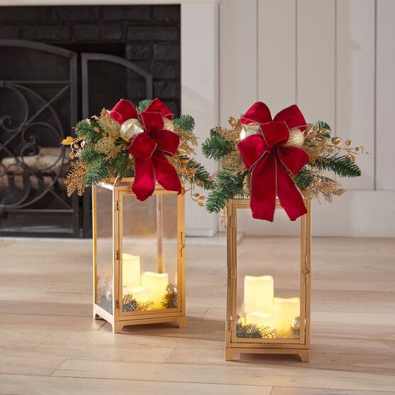 PRE-LIT REGAL 24&quot;H GOLD LANTERNS, BURGUNDY GOLD