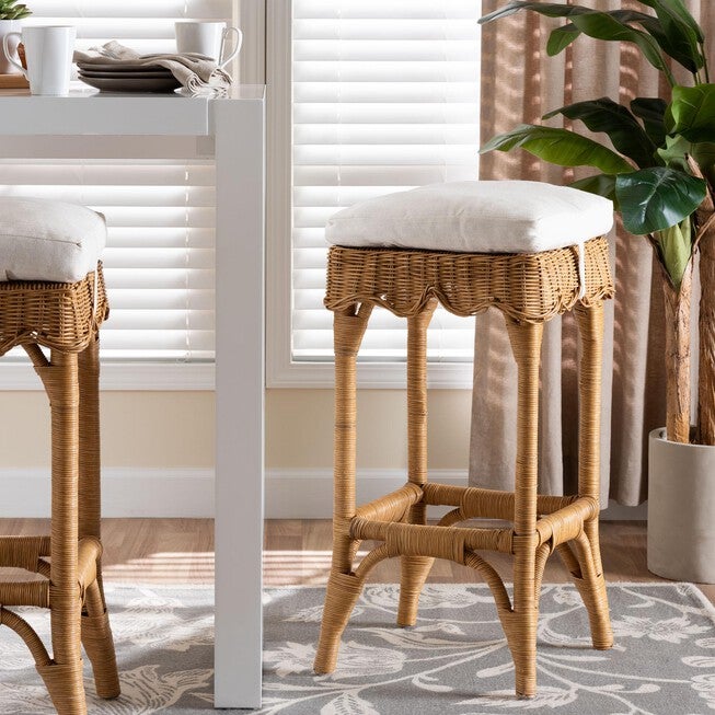 Muy Bohemian Scallop Honey Rattan Bar Stool, HONEY, hi-res image number 0