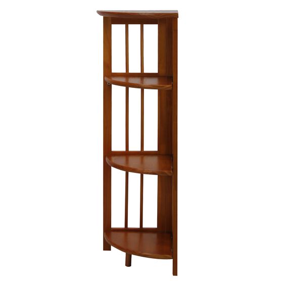 4-Shelf Corner Folding Bookcase-Honey Oak, , on-hover image number null