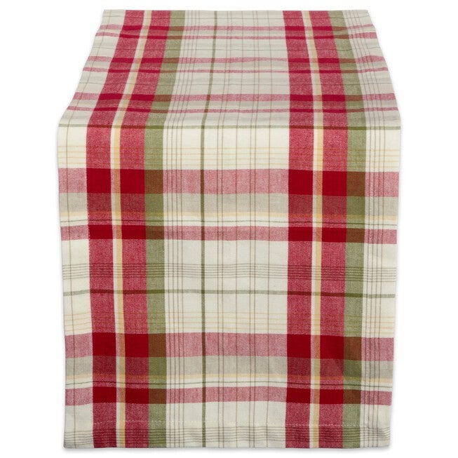 Orchard Plaid Table Runner 14x72, RED, hi-res image number 0