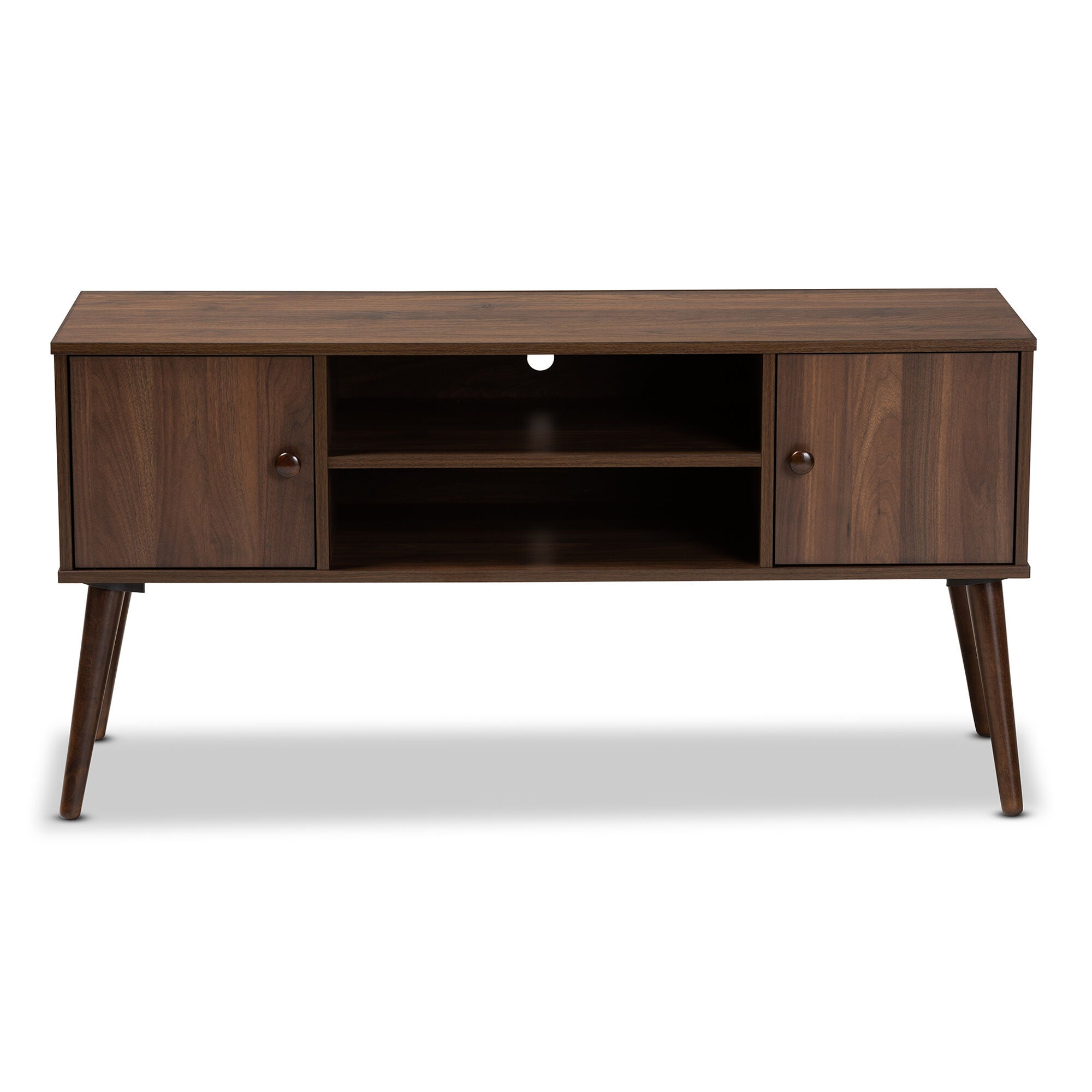 Alard Mid-Century Modern Walnut Brown Finished 2-Door Wood TV Stand, WALNUT, alternate image number 4