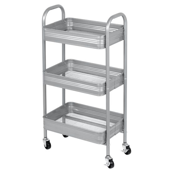 3 Tier Rolling Metal Cart with Wheels, Silver, SILVER, hi-res image number null