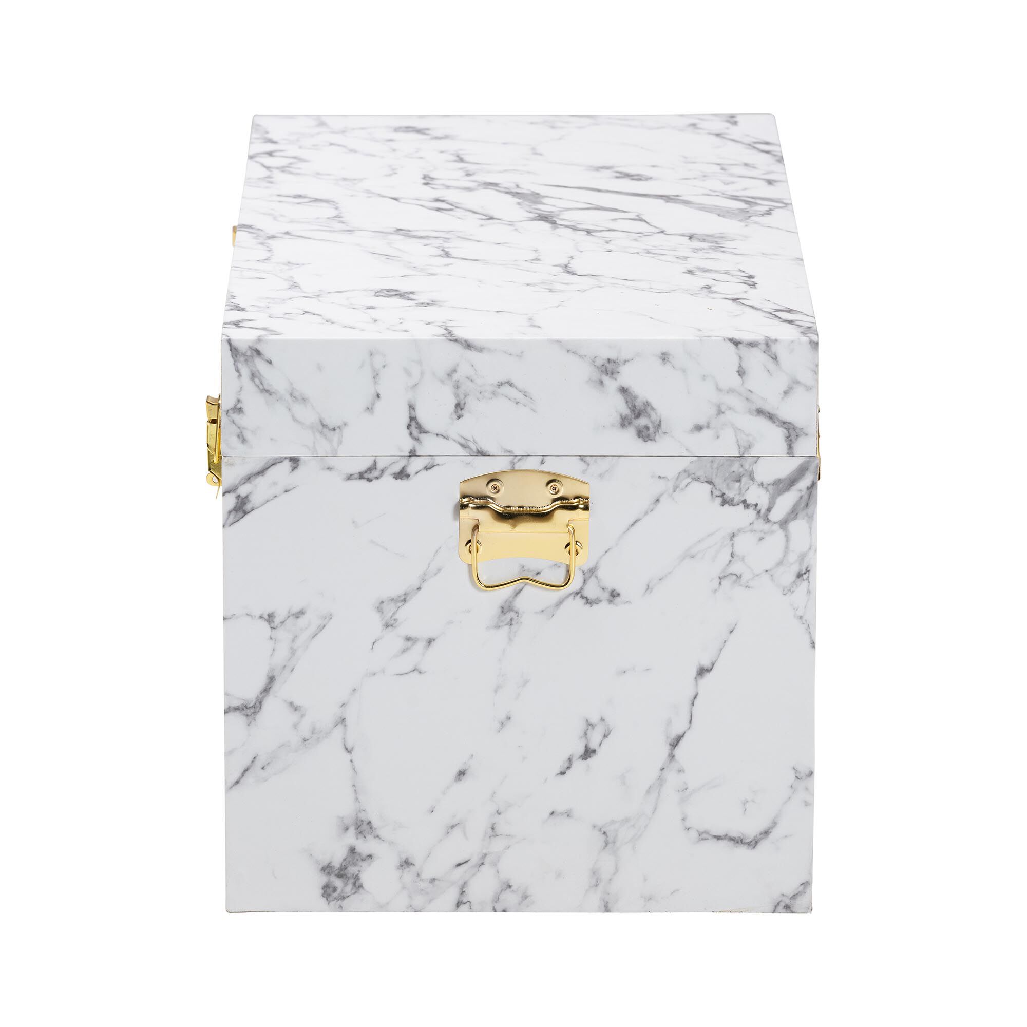 Brenta Storage Trunk with Lift-Top Lid - Decorative Organizer Chest with Faux Marble Effect, MARBLE WHITE, alternate image number 4