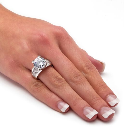 Platinum-Plated Round Engagement Ring Cubic Zirconia (7 cttw TDW), , alternate image number null