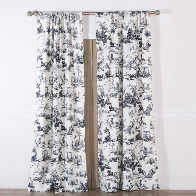 Classic Toile Curtain Panel Pair , BLACK, hi-res image number 0