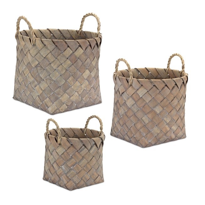 Basket (Set of 3) 9.5 inchesD x 8.5 inchesH, 12 inchesD x 10.75 inchesH, 13.5 inchesD x 11.5 inchesH Wicker, BROWN/TAN, hi-res image number null