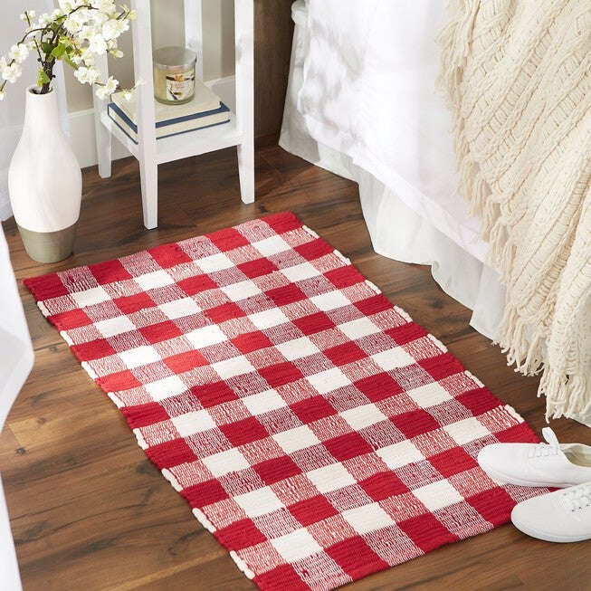 Red & White Buffalo Check Rag Rug 26X40, , alternate image number null
