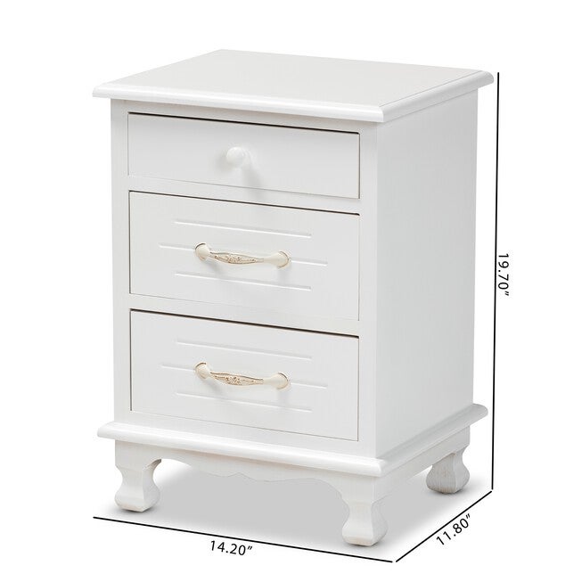 Layton Classic And Traditional White Finished Wood 3-Drawer Nightstand, , alternate image number 9
