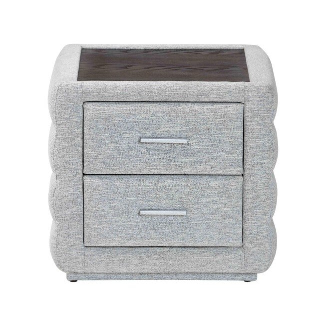 Cadmus Modern Light Grey Channel-Tufted Fabric 2-Drawer Nightstand, LIGHT, alternate image number null