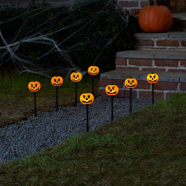 Jack-O-Lantern Pathway Lights, Set of 8, ORANGE, hi-res image number 0