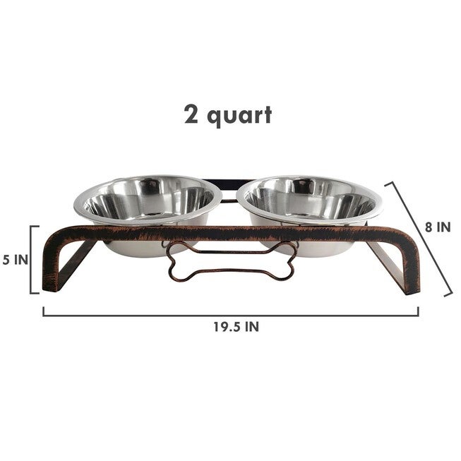 Rustic Bone Pet Dog Raised Feeder with Bowls, 2 QT, , on-hover image number null
