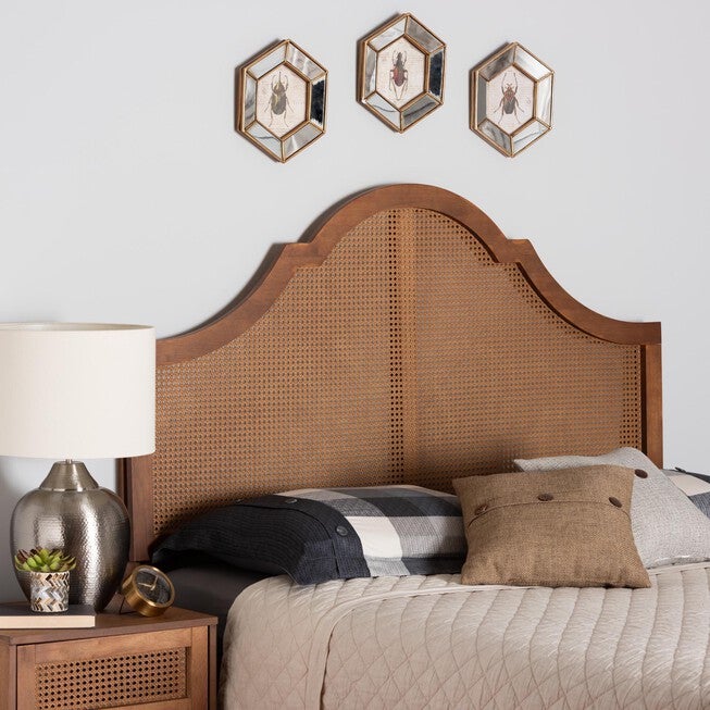 Camila Classic And Traditional Grey Fabric And Walnut Brown Finished Wood King Size Headboard, , alternate image number null