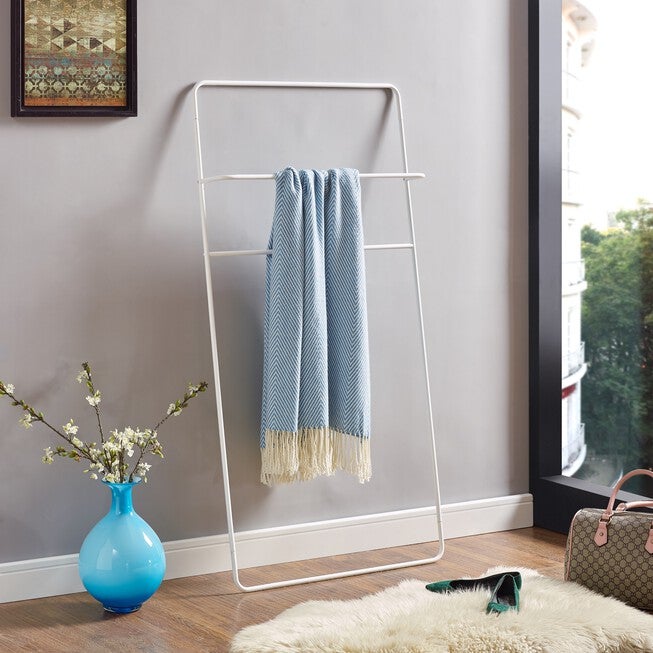 Marvin White Leaning Ladder Towel/Blanket Rack, WHITE, hi-res image number null