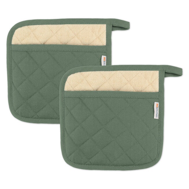 Solid Twill Potholder, Set 2, GREEN, hi-res image number 0