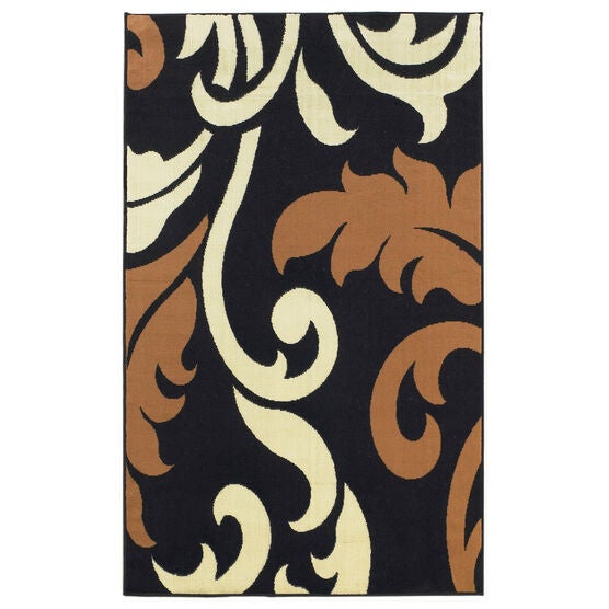 Capri Black Leaf 5' x 7' Area Rug, BLACK LEAF, hi-res image number null