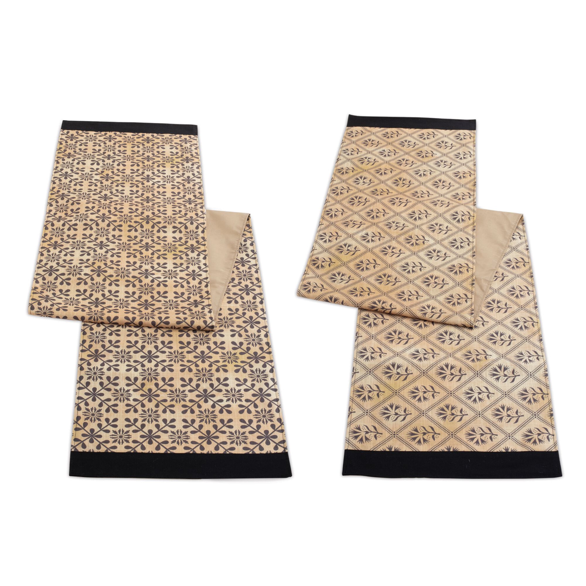 Table Runner (Set of 2) 14 inchesW x 72 inchesL Polyester, GOLD BLACK, hi-res image number 0