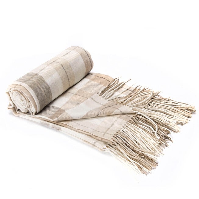 Battilo Home Grey and White Plaid Fringed Cashmere Shawl /Throw/ Blanket, 49 inches x 63 inches, , on-hover image number 1