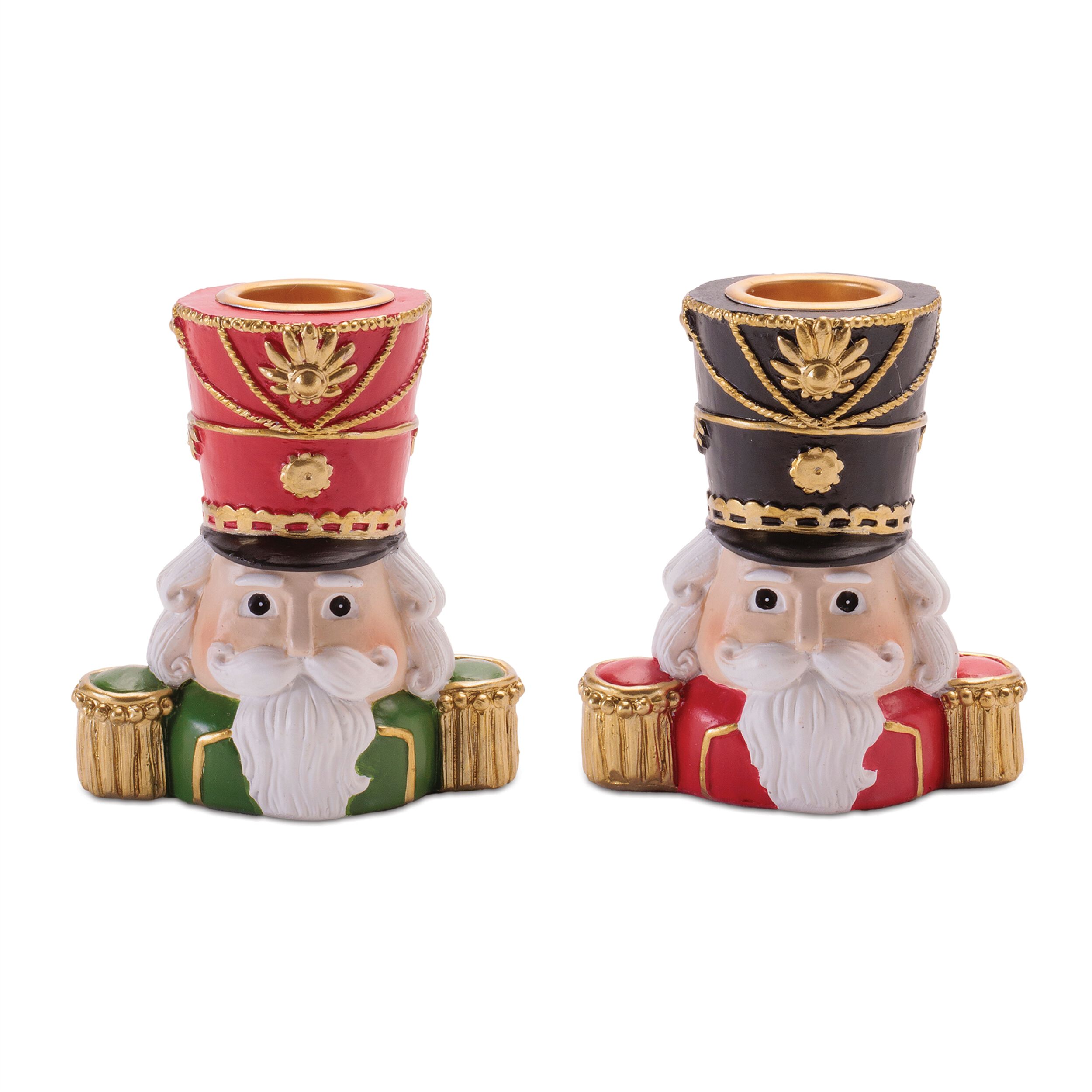Nutcracker Head with Taper Candle Holder (Set of 2), RED WHITE GOLD, hi-res image number 0