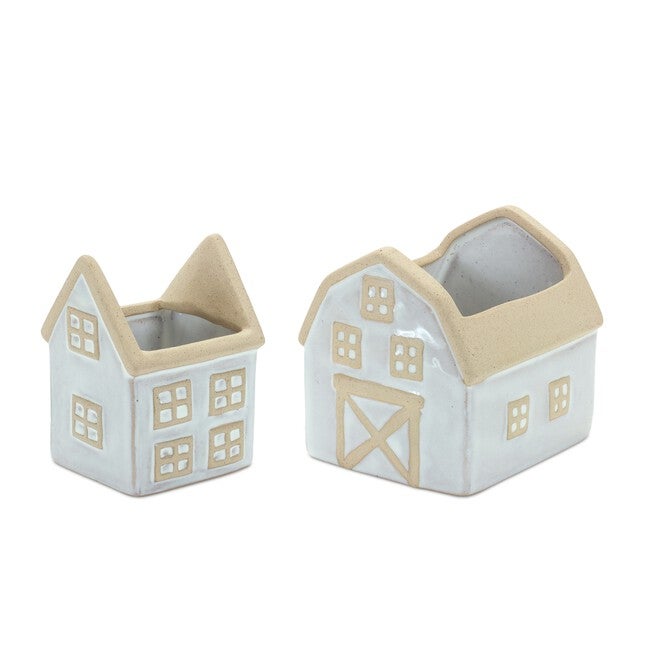 Neutral Porcelain House and Barn Planter (Set of 2), BEIGE/WHITE, hi-res image number null