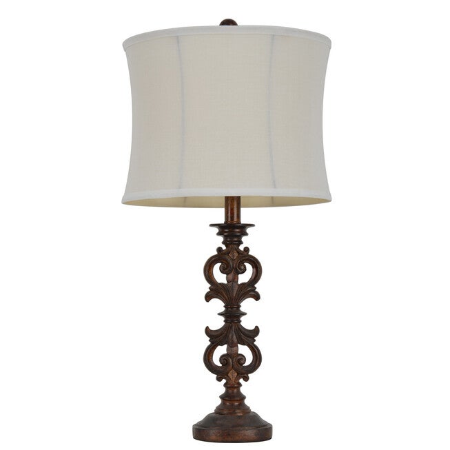 25 inches Carved Wood Tone Table Lamp, WOOD, hi-res image number null