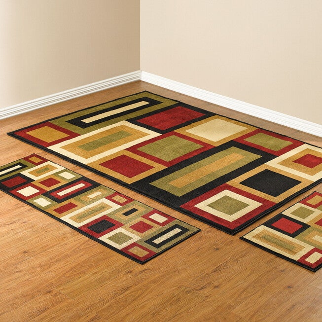 Royalty Geo 3-Pc. Rug Set with Runner, RED GREEN, hi-res image number null