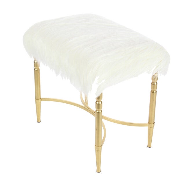 Gold Fur and Metal Contemporary Stool, 20x26x18, , alternate image number null