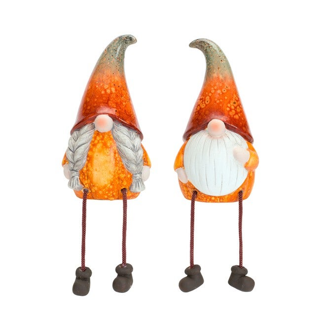 Terra Cotta Pumpkin Gnome With Dangle Legs (Set Of 2), ORANGE, hi-res image number null