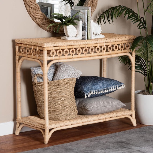Oxford Braided Natural Rattan Console Table, BROWN, hi-res image number null