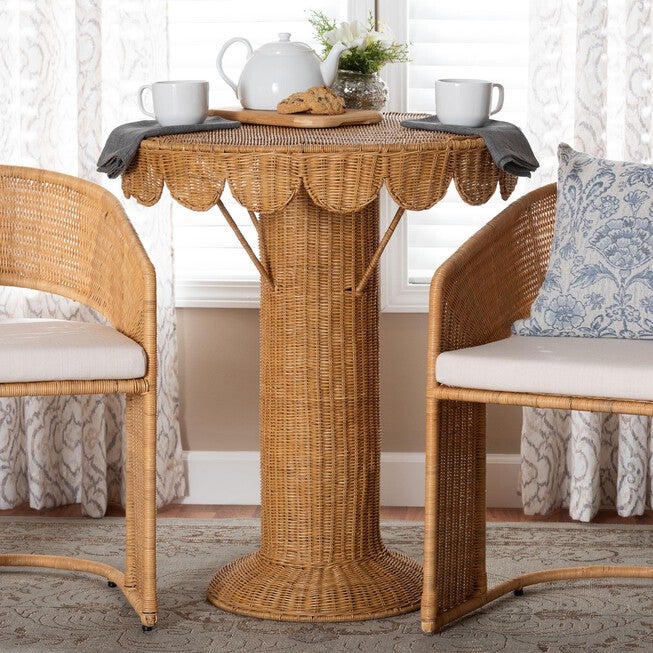 Pabla Bohemian Light Honey Rattan Scalloped Console Table, LIGHT HONEY, hi-res image number 0