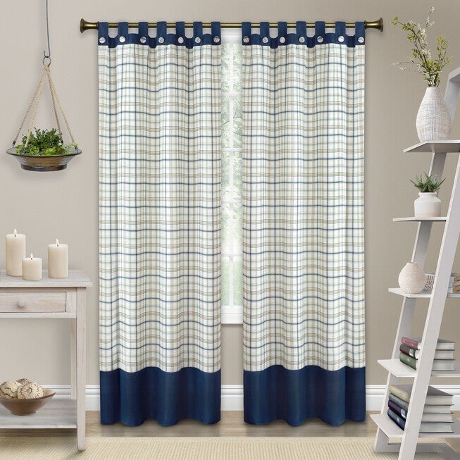 Tattersall Button Tab Top Window Curtain Panel - 52x63, , alternate image number null