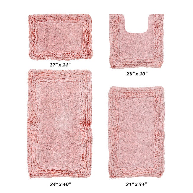 Shaggy Border Bath Rug Mat, 4 Pc Set, (17 inches X 24 inches | 20 inches X 20 inches | 21 inches X 34 inches | 24 inches X 40 inches), PINK, hi-res image number 0