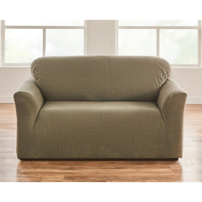 BH STUDIO BASKETWEAVE STRETCH Loveseat SLIPCOVER, OLIVE, hi-res image number null