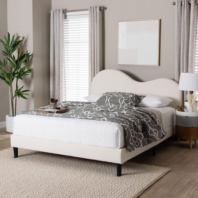 Dalton Boucle Upholstered Platform Bed, CREAM, hi-res image number null