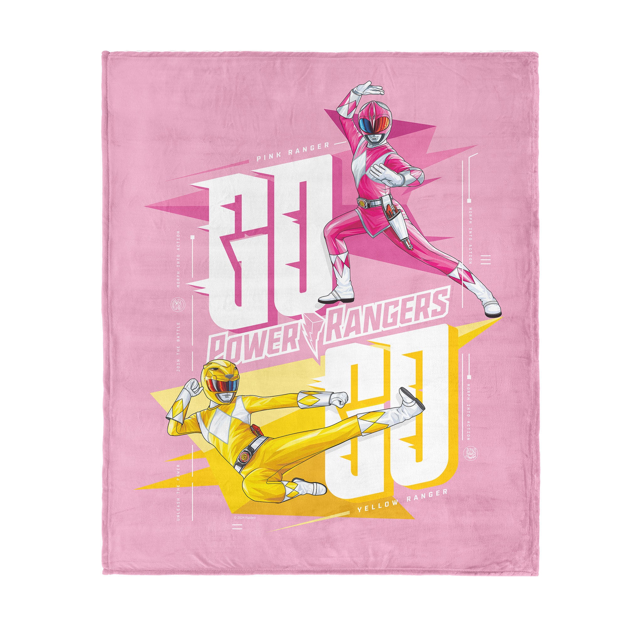 Hasbro Power Rangers Pink And Yellow Silk Touch Throw Blanket 50X60 Inches, PINK, hi-res image number 0