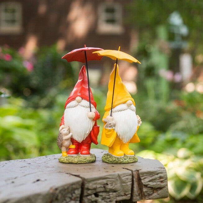 Garden Gnome With Umbrella And Woodland Animals (Set Of 4), , alternate image number null